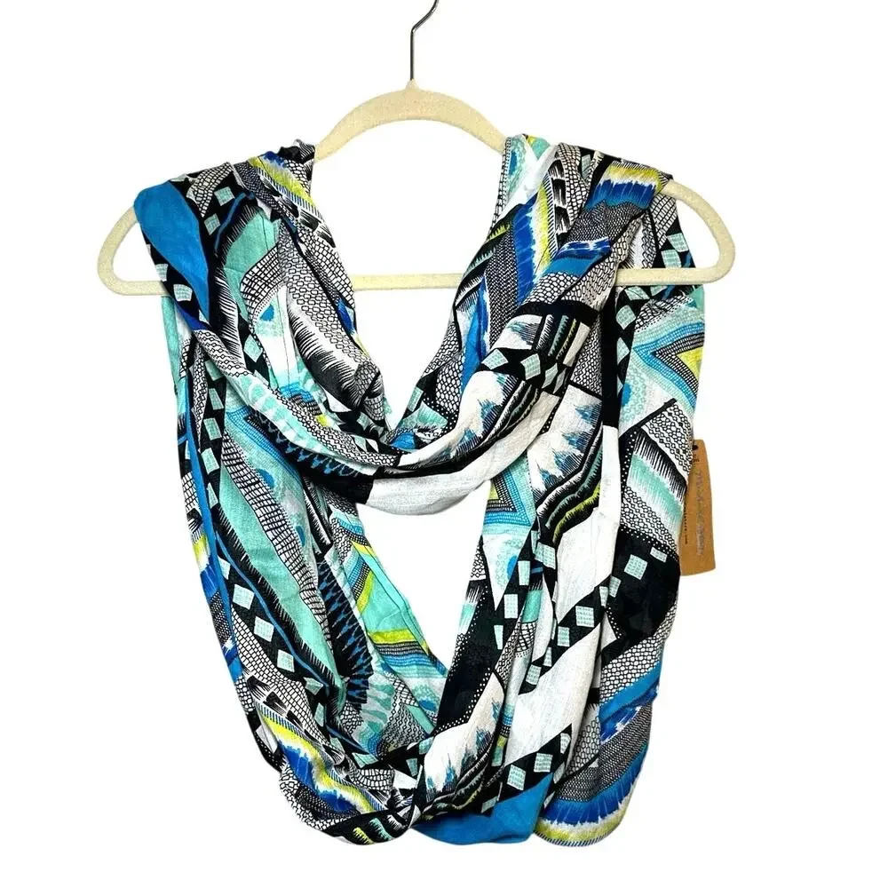 Michael Stars Eternity Infinity Drawn on Angle Scarf Geometric Blue NWT Boho